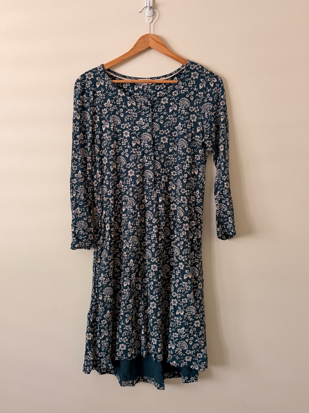 Fat Face Teal Floral Long-Sleeve Midi Dress